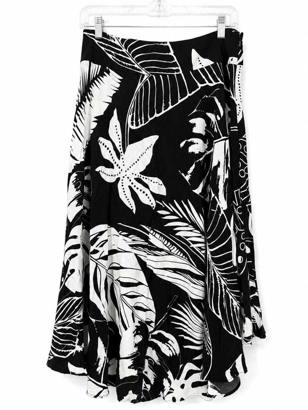Soft Surroundings Black Palm Print Palazzo Midi Skirt Rayon Size 8 Boho